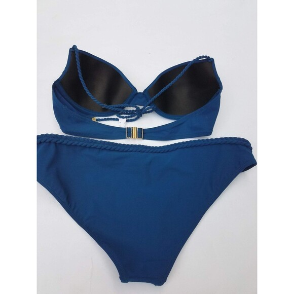 New CHLOE Bikini Swimsuit Size M/44 Rich Blue Push Up Braided waist triangle top - Picture 4 of 5
